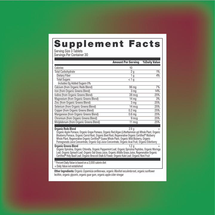 Farm2Market Organic Reds + Greens Superfood Tablets